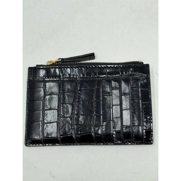Tory Burch Britten Croc Leather Zip Card case in Black - Picture 2 of 5